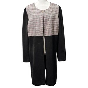Ivanka Trump Black Faux Suede Tweed Longline Jacket XL Mixed Media Career Coat
